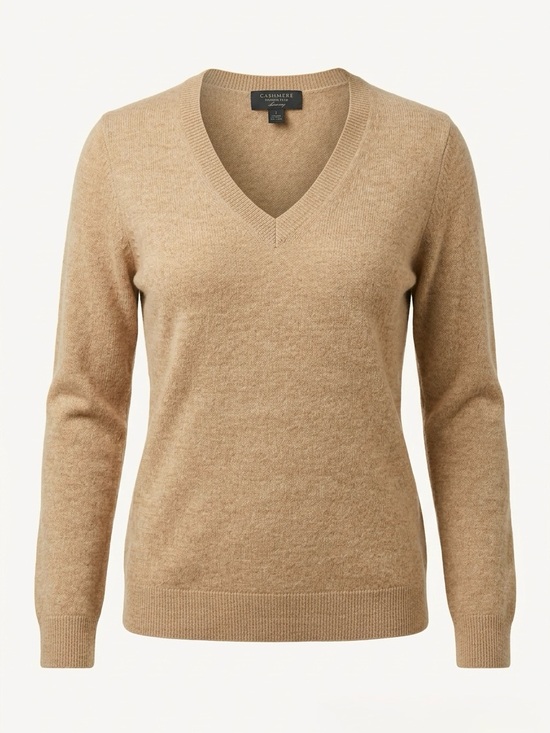 Charter Club Sweaters - V-Neck Women's Cashmere Sweater in Camel